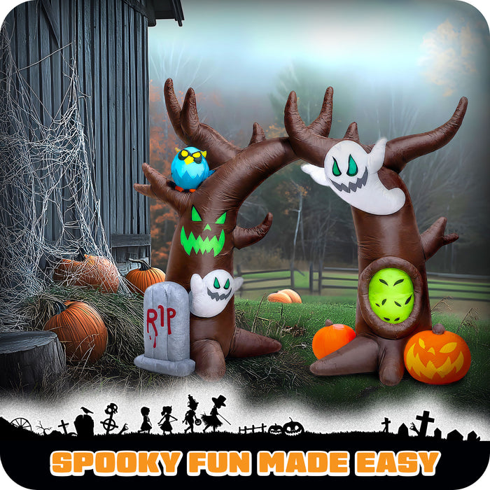 G128 8FT Halloween Inflatable Haunted Tree with Ghosts, Pumpkin & Owl