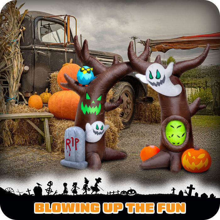 G128 8FT Halloween Inflatable Haunted Tree with Ghosts, Pumpkin & Owl