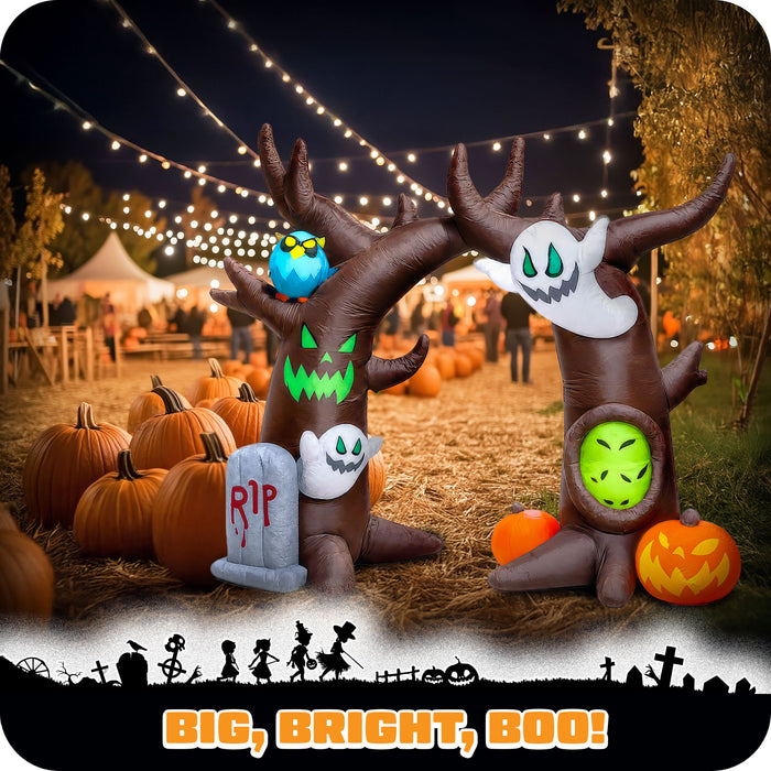 G128 8FT Halloween Inflatable Haunted Tree with Ghosts, Pumpkin & Owl