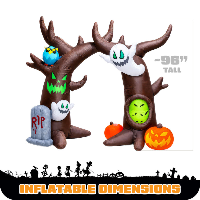 G128 8FT Halloween Inflatable Haunted Tree with Ghosts, Pumpkin & Owl