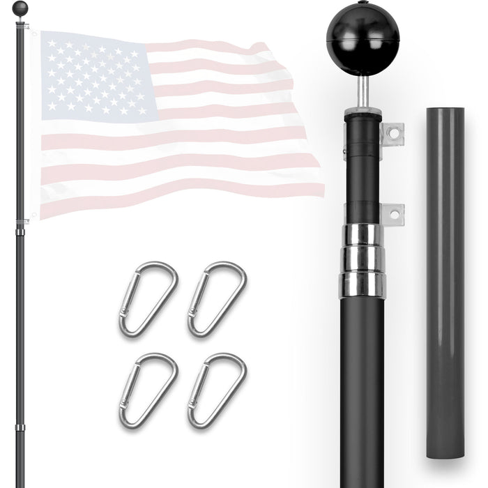 G128 16Ft Telescoping Aluminum Black Flagpole | In Ground Heavy Duty Telescopic Flag Pole for Commercial/Residential Use G128 16Ft Telescoping Aluminum Black Flagpole | In Ground Heavy Duty Telescopic Flag Pole for Commercial/Residential Use