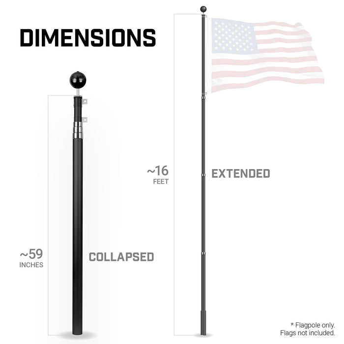 G128 16Ft Telescoping Aluminum Black Flagpole G128 16Ft Telescoping Aluminum Black Flagpole