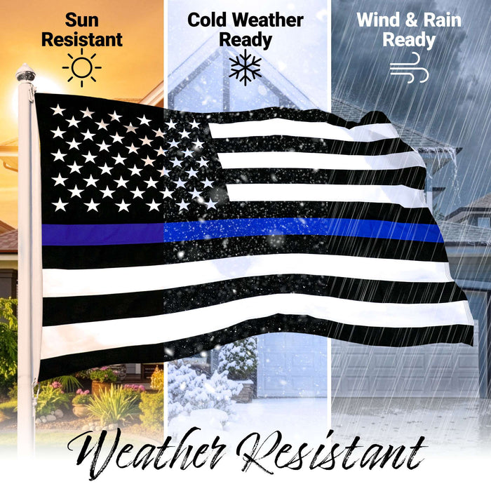 G128 - Thin Blue Line Flag 2.5x4 FT Embroidered Heavy Duty 220GSM Tough Spun Polyester U.S. American Flag Brass Grommets Honoring Men and Women of Law Enforcement Black White and Blue US Flag