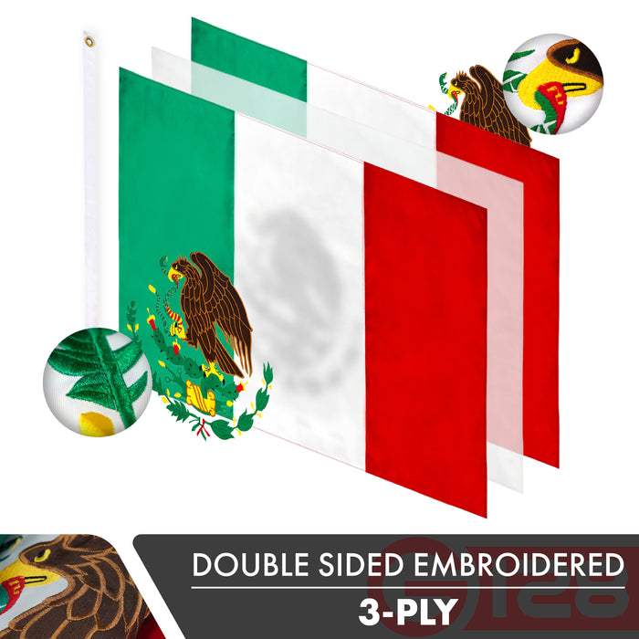 G128 5 Pack: Mexico Mexican Flag | 6x10 Ft | Double ToughWeave Series Double Sided Embroidered 210D Polyester | Country Flag, Embroidered Design, Indoor/Outdoor, Brass Grommets, Heavy Duty, 3-ply