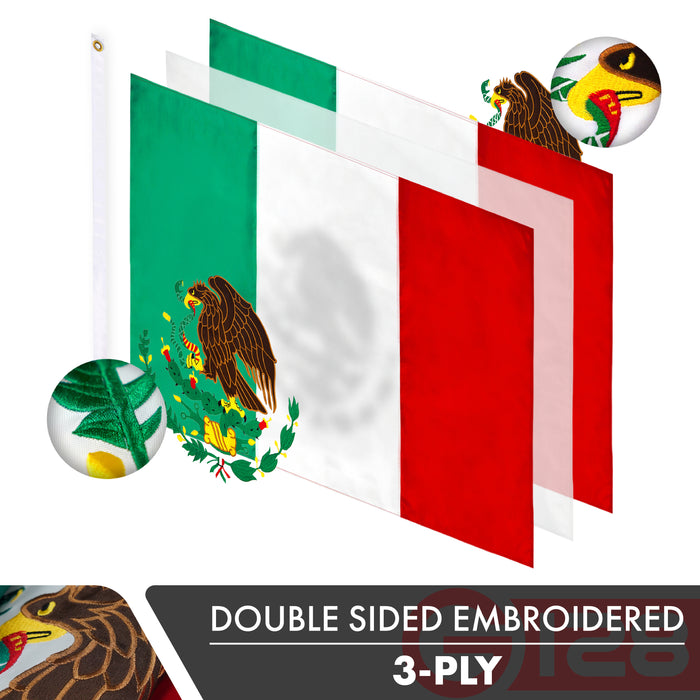 Mexico (Mexican) Flag 210D Embroidered Polyester 3x5 Ft - Double Sided 2ply