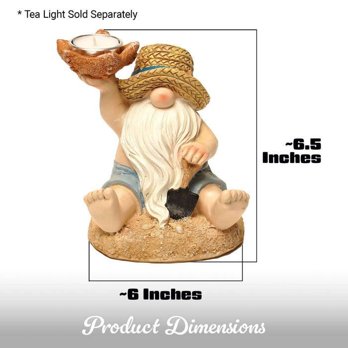 G128 Ocean Beach Gnome Statue | 7 Inch Summer Coastal Gnome Figurine with Starfish & Shovel, Yard Patio Lawn Backyard Outdoor Indoor Home Decoration