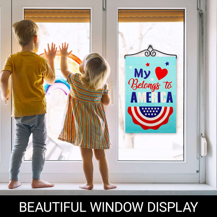 G128 Combo Pack Garden Flag Hanger 14IN & Garden Flag Heart America Belongs Printed 12x18IN Double Sided