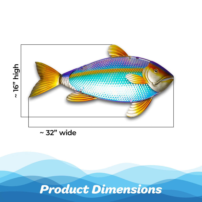 G128 32 in Yellowtail Fish Metal Wall Art Decor | Coastal Ocean Theme Indoor Outdoor Wall Art Hanging Decor for Bedroom, Living Room, Garden, Patio