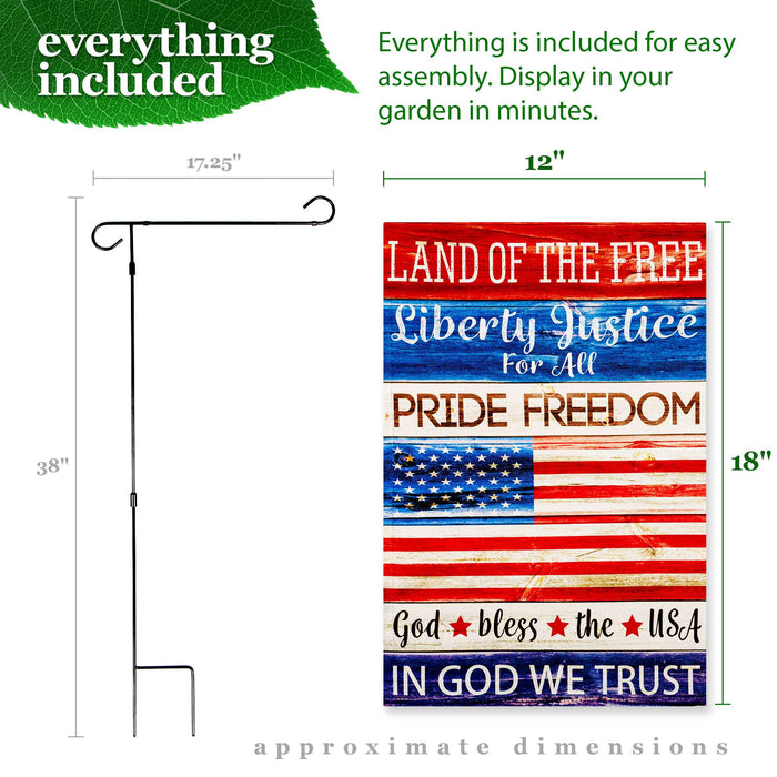 G128 Combo Pack: Garden Flag Stand 36x16IN & Garden Flag Land of the Free Liberty Printed 12x18IN Double Sided