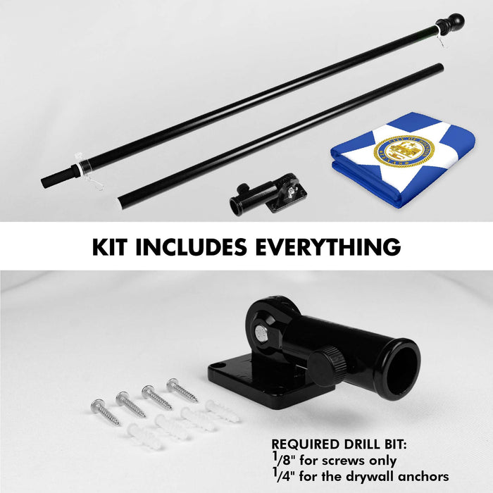 G128 Combo Pack: 6 Ft Twist Free Aluminum Spinning Flagpole (Black) & Houston Flag | 3x5 Ft | LiteWeave Pro Series Printed 150D Polyester | Pole with Flag Included