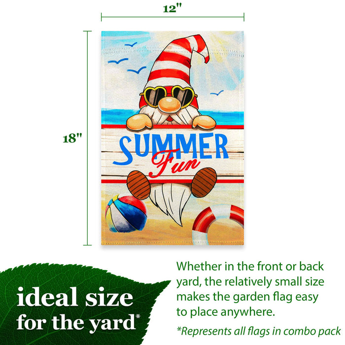 G128 Whimsical Wonders Holiday Gnome Garden Flag Set 4 Pack - Double Sided 12x18 Inch - Festive Welcome Yard Decorations for Outdoor Garden Lawn