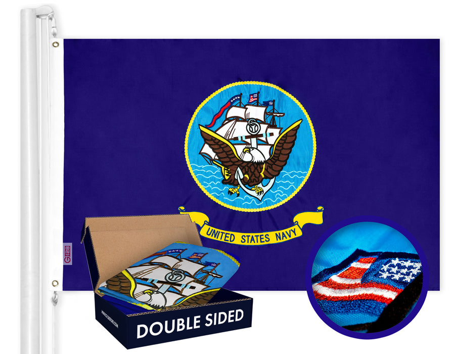 US Navy (Boat) Flag 210D Embroidered Polyester 3x5 Ft - Double Sided 2ply