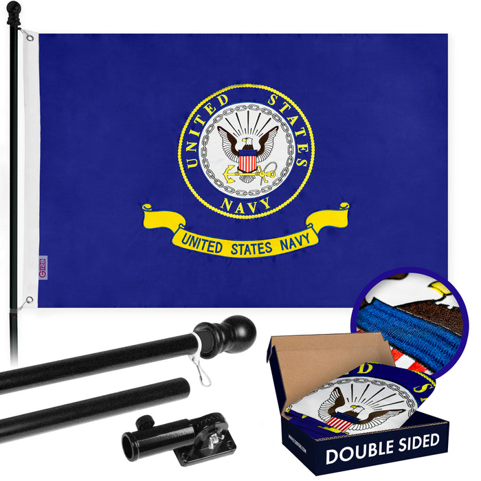 G128 - 5 Feet Tangle Free Spinning Flagpole (Black) US Navy SEAL Flag Double Sided Brass Grommets Embroidered 2x3 ft (Flag Included) Aluminum Flag Pole