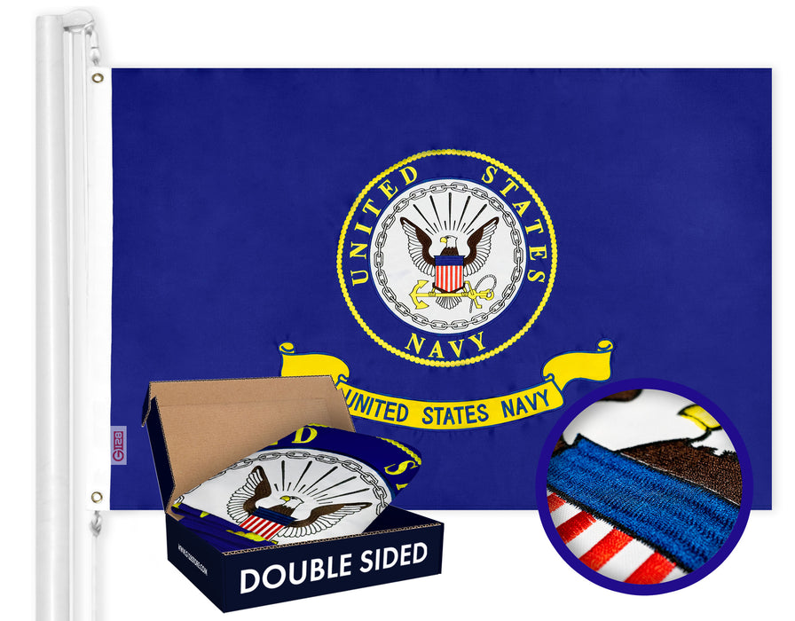 G128 - US Navy Flag Navy Emblem Navy Seal Logo Double Sided Embroidered 2x3 ft Flag with Brass Grommets