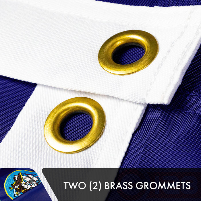 G128 - U.S. Navy Boat Flag 2x3 Ft Double Sided 2ply Embroidered Heavy Duty Brass Grommets