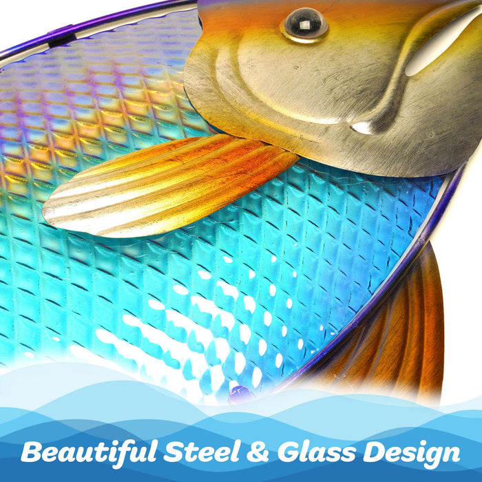 G128 32 in Yellowtail Fish Metal Wall Art Decor | Coastal Ocean Theme Indoor Outdoor Wall Art Hanging Decor for Bedroom, Living Room, Garden, Patio