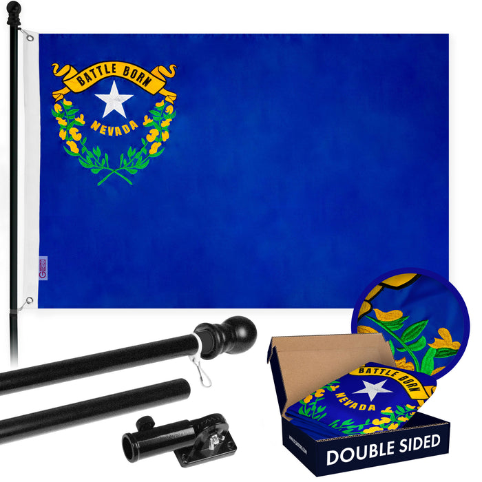 G128 - 6 Feet Tangle Free Spinning Flagpole (Black) Nevada Double Sided Brass Grommets Embroidered 3x5 ft (Flag Included) Aluminum Flag Pole