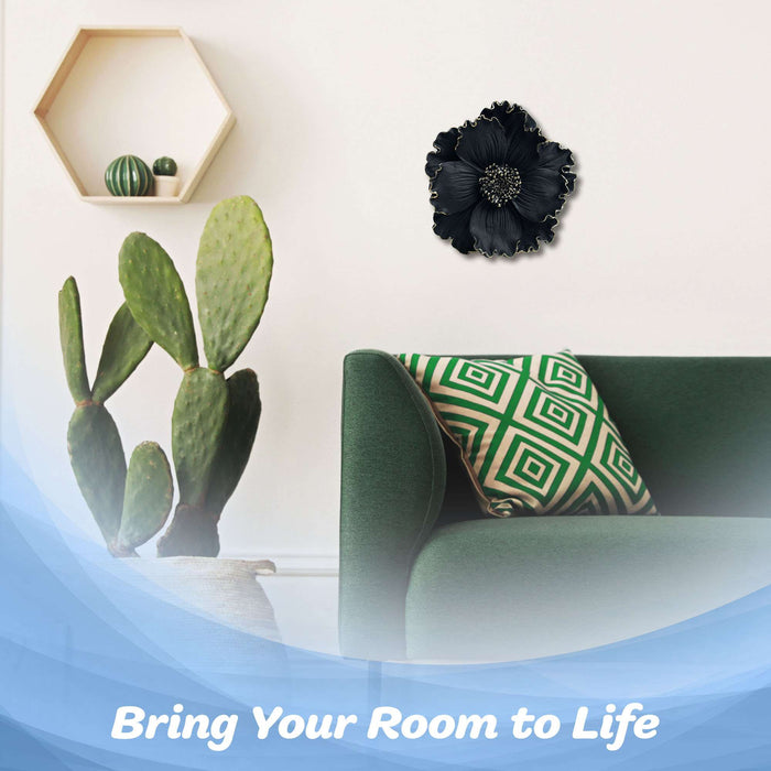 G128 black flower resin wall art hanging decor, 6 inch nominal size