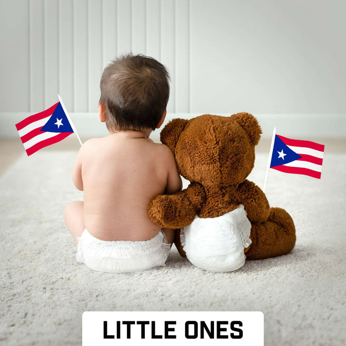 G128 50 Pack Handheld Puerto Rico Puerto Rican Stick Flags | 4x6 In | Printed 150D Polyester, Country Flag, Solid Plastic Stick, Spear White Tip