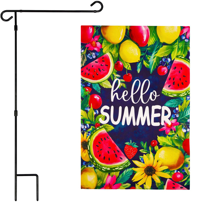 G128 36x16IN Garden Flag Stand & 12x18 Hello Summer Watermelon Flag Kit