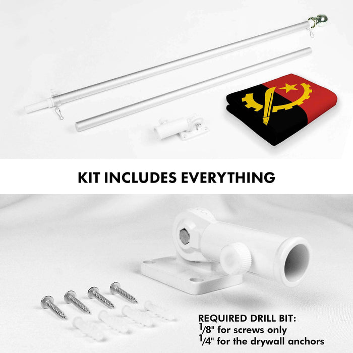 G128 Combo Pack: 6 Ft Twist Free Aluminum Spinning Flagpole (Silver) & Angola Flag | 3x5 Ft | LiteWeave Pro Series Printed 150D Polyester | Pole with Flag Included