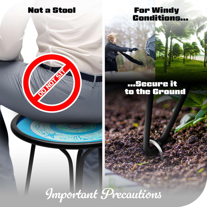 G128 12 in Round Glass Outdoor Side Table Ocean Pattern | Decorative Plant Stand, Small End Table for Garden Patio Porch Living Room