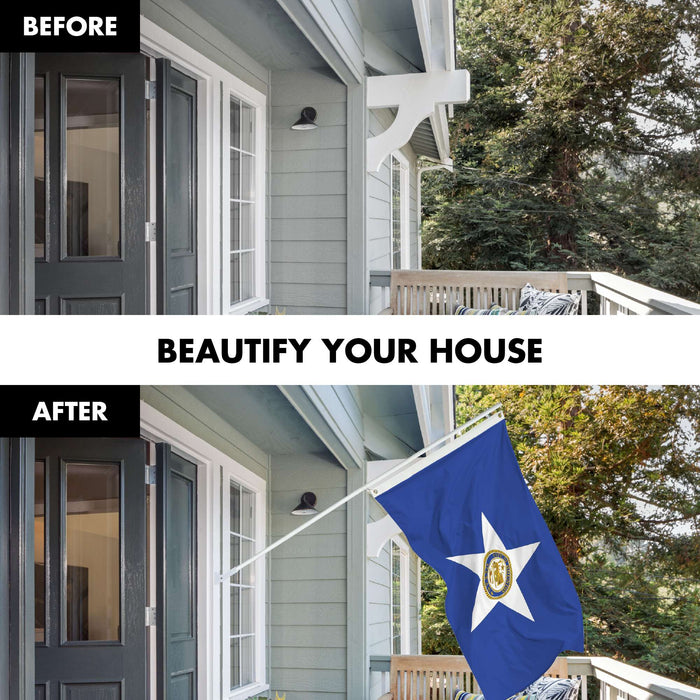G128 Combo Pack: 6 Ft Twist Free Aluminum Spinning Flagpole (White) & Houston Flag | 3x5 Ft | LiteWeave Pro Series Printed 150D Polyester | Pole with Flag Included