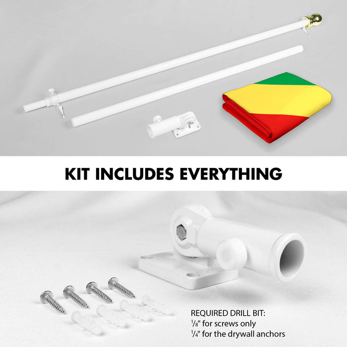 G128 Combo Pack: 6 Ft Twist Free Aluminum Spinning Flagpole (White) & Republic of the Congo Flag | 3x5 Ft | LiteWeave Pro Series Printed 150D Polyester | Pole with Flag Included