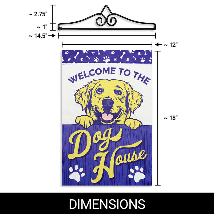 G128 Combo Pack Garden Flag Hanger 14IN & Garden Flag Welcome to the Dog House Yellow Labrador Printed 12x18IN Double Sided Yard Lawn Decoration