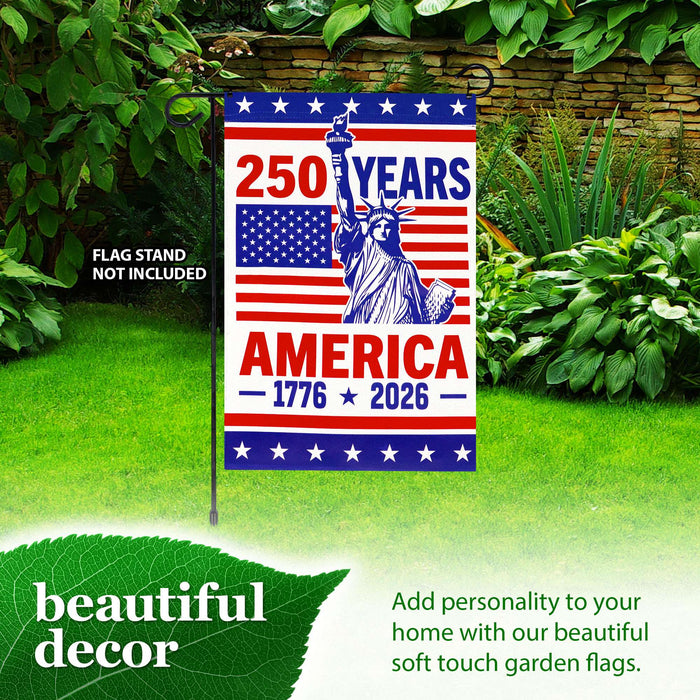 G128 USA 250th Anniversary Garden Flag 12x18 In Double Sided Printed Patriotic Yard Decoration | 1776-2026 Statue of Liberty Flag