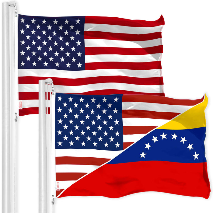 G128 Combo Pack: American USA Flag 3x5 Ft & Venezuela 8 Stars USA Friendship Flag 3x5 Ft | Both LiteWeave Pro Series Printed 150D Polyester, Brass Grommets