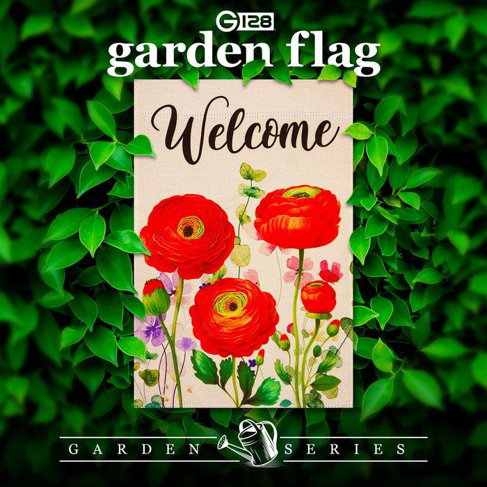 G128 Spring Welcome Red Orange Flowers Garden Flag 12x18 In Double Sided Yard Garden Lawn Decoration