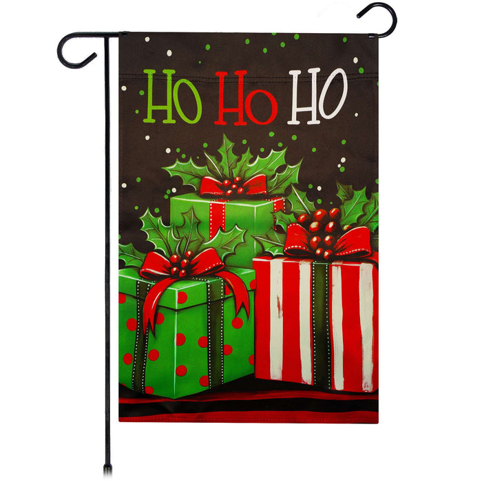 G128 Ho Ho Ho Christmas Gift Box Garden Flag 12x18 In Double Sided Christmas Yard Garden Lawn Decoration