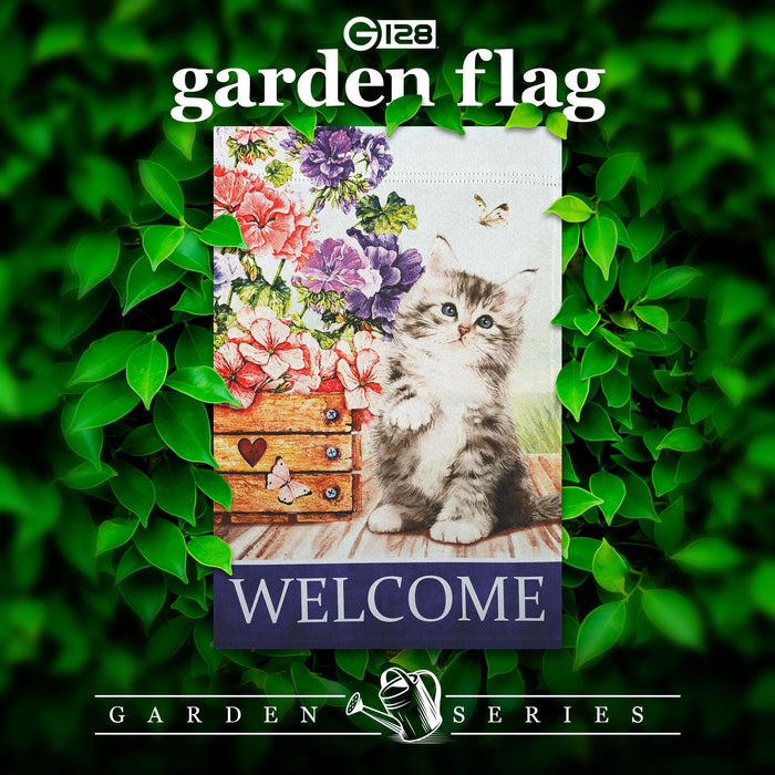 G128 Welcome Kitten Flowers Garden Flag 12x18 In Double Sided Spring Yard Garden Lawn Decoration