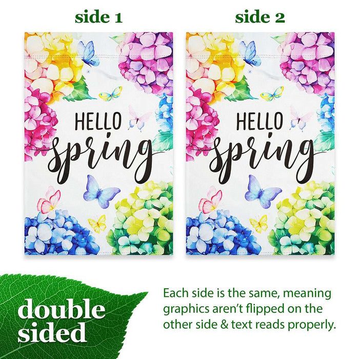 G128 Hello Spring Hydrangea Butterfly Garden Flag 12x18 In Double Sided Spring Yard Garden Lawn Decoration