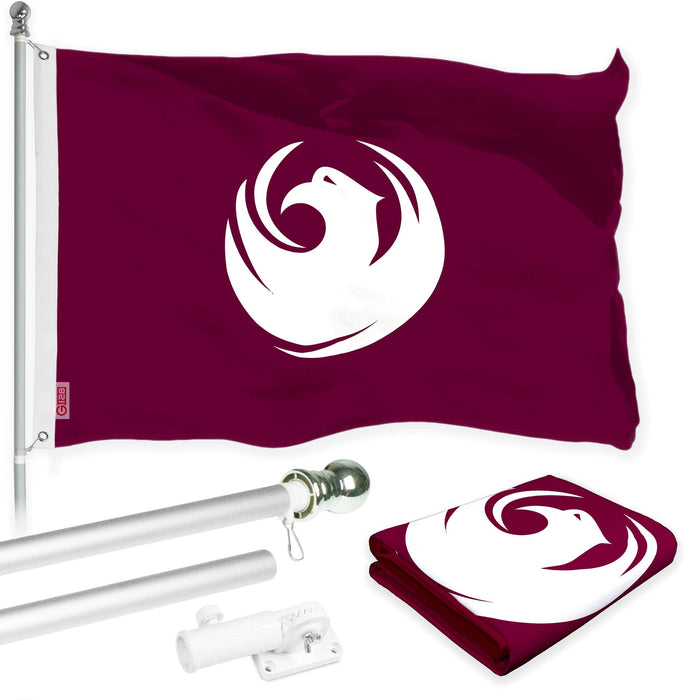 G128 Combo Pack: 6 Ft Twist Free Aluminum Spinning Flagpole (Silver) & Phoenix Flag | 3x5 Ft | LiteWeave Pro Series Printed 150D Polyester | Pole with Flag Included