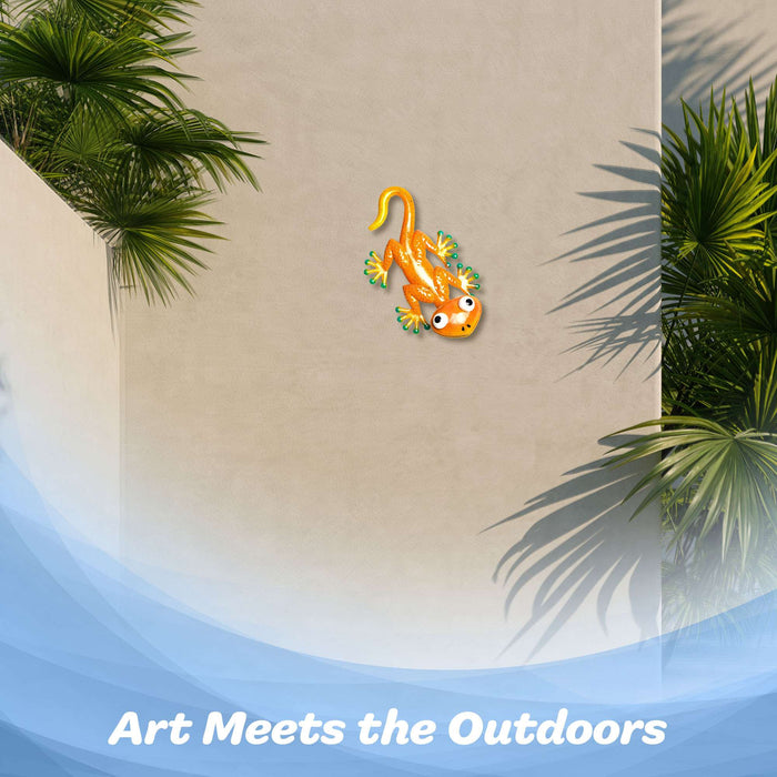 G128 orange gecko lizard metal wall art hanging decor, 9 inch nominal size