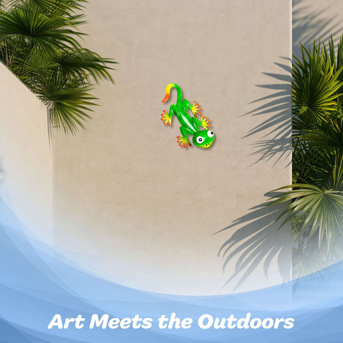 G128 green gecko lizard metal wall art hanging decor, 9 inch nominal size