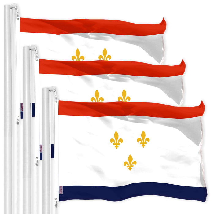 G128 3 Pack: New Orleans Flag | 3x5 Ft | LiteWeave Pro Series Printed 150D Polyester | City Flag, Indoor/Outdoor, Vibrant Colors, Brass Grommets
