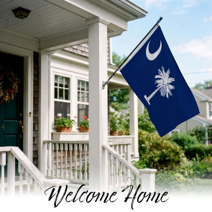 G128 South Carolina SC State Flag | 4x6 Ft | StormFlyer Series Embroidered 220GSM Spun Polyester | Embroidered Design, Indoor/Outdoor, Brass Grommets, Heavy Duty, All Weather