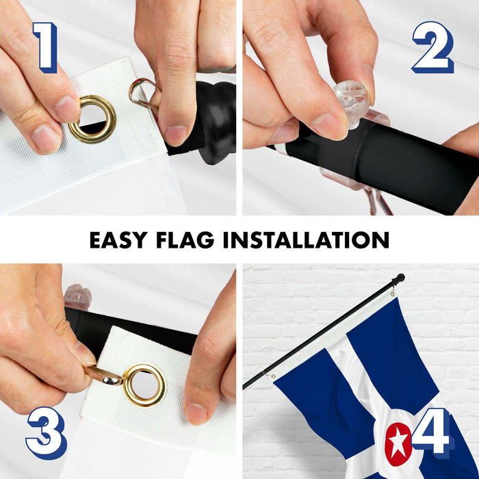 G128 Combo Pack: 6 Ft Twist Free Aluminum Spinning Flagpole (Black) & Indianapolis Flag | 3x5 Ft | LiteWeave Pro Series Printed 150D Polyester | Pole with Flag Included