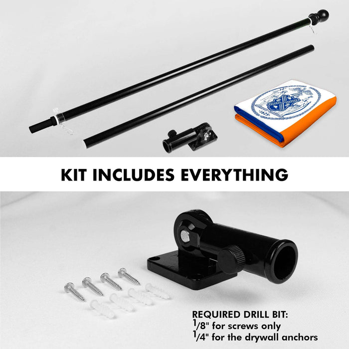 G128 Combo Pack: 6 Ft Twist Free Aluminum Spinning Flagpole (Black) & New York Flag | 3x5 Ft | LiteWeave Pro Series Printed 150D Polyester | Pole with Flag Included
