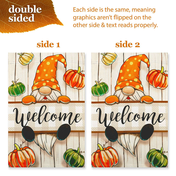 G128 Combo Pack: Garden Flag Stand 36x16IN & Garden Flag Autumn Welcome Gnome Printed 12x18IN Double Sided