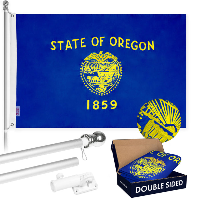 G128 - 6 Feet Tangle Free Spinning Flagpole (Silver) Oregon Double Sided Brass Grommets Embroidered 3x5 ft (Flag Included) Aluminum Flag Pole