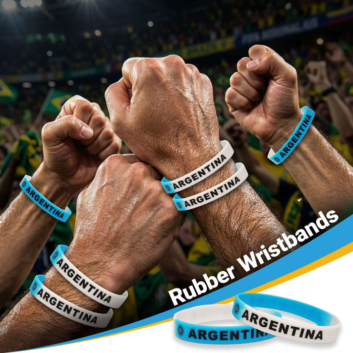 G128 World Soccer Tournament 2026 Cup Soccer Fan Set 6PCS, Argentina Fan Merch with Flag and Bracelet, Accessories for Sports Parties