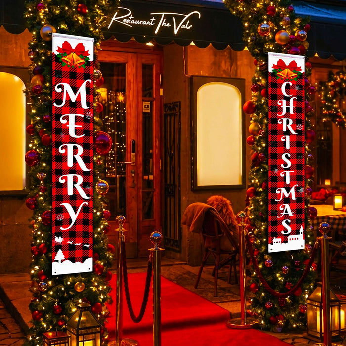 G128 Merry Christmas buffalo plaid door banners, 2 pack, 12 x 71 inch, photo 6