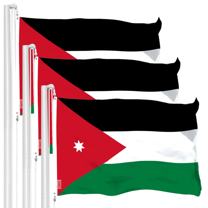 G128 3 Pack: Jordan Flag | 3x5 Ft | LiteWeave Pro Series Printed 150D Polyester | Country Flag, Indoor/Outdoor, Vibrant Colors, Brass Grommets