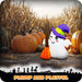 G128 3.5FT inflatable Halloween ghost in a witch hat holding a broom, glowing on a front porch