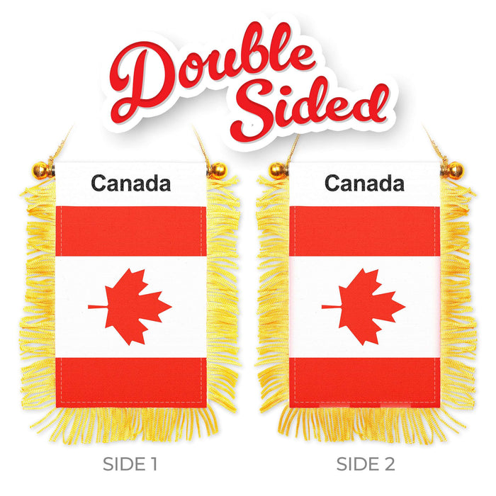 G128 2 Pack: Canada Canadian Fringy Flag | 3x5IN | Fringy Hanging Double Sided Flag with Suction Cup, Window and Car Rearview Mirror Decor