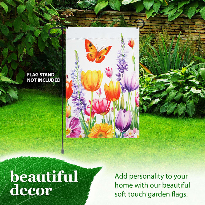 G128 Spring Tulip Butterfly Floral Garden Flag 12x18 In Double Sided Spring Yard Garden Lawn Decoration